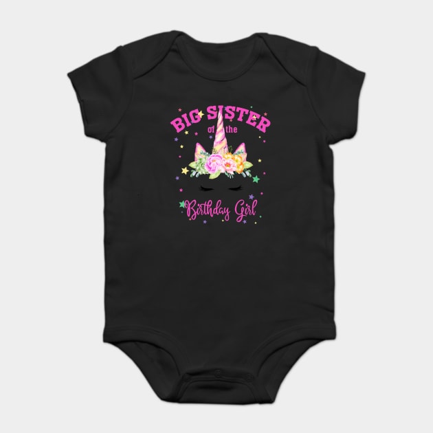 Big Sister of the Birthday Girl! Unicorn Face Theme Gift graphic Baby Bodysuit by creative